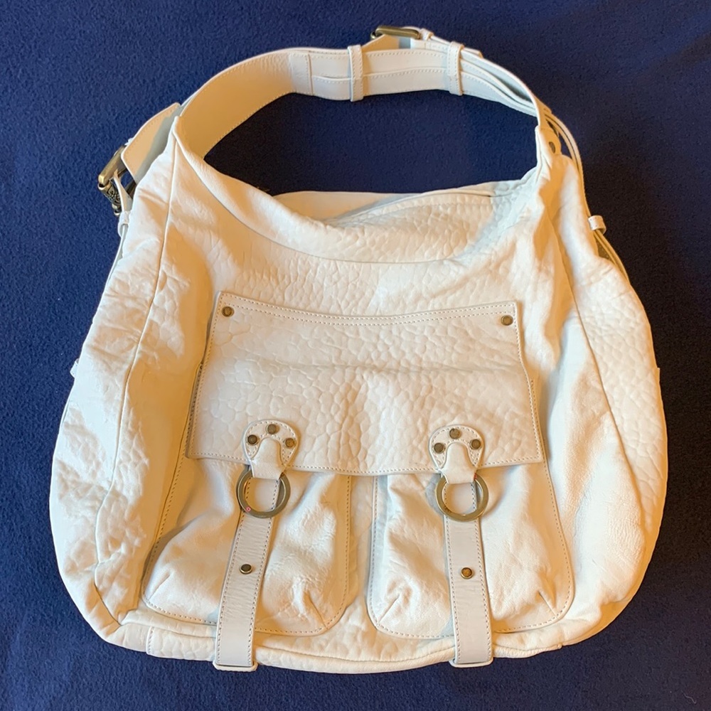 Arlena Maria white faux vegan leather carryall shoulder bag